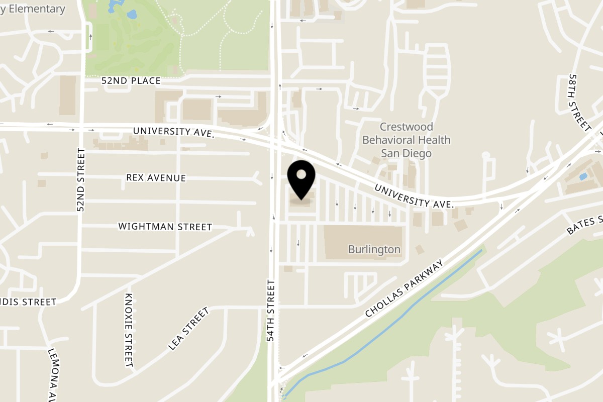 Map showing the location of Diamond Palace on 3993 54th St in San Diego